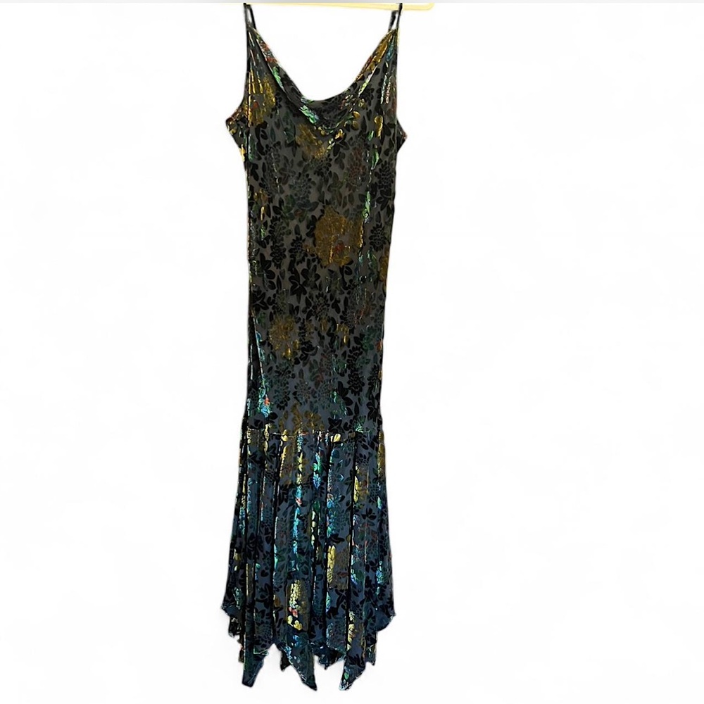 VINTAGE Newport News Velvet Floral Midi Dress - M/L